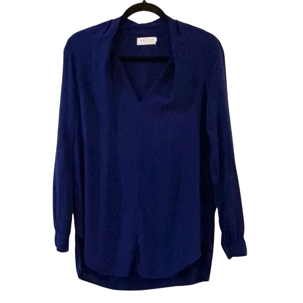 Velvet by Graham & Spencer Blue Blouse Small V-Neck Long Sleeve Tunic Top
